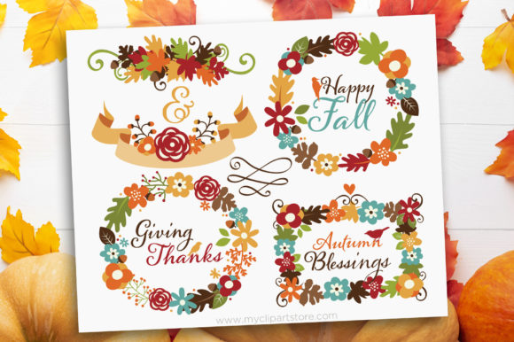 Autumn Wreaths Clipart Fall Flowers