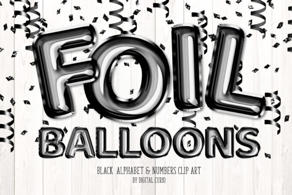Black Foil Balloons Alphabet Clipart for Creative Projects