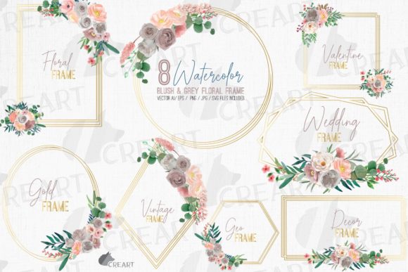 Blush and Grey Flowers with Gold Frames