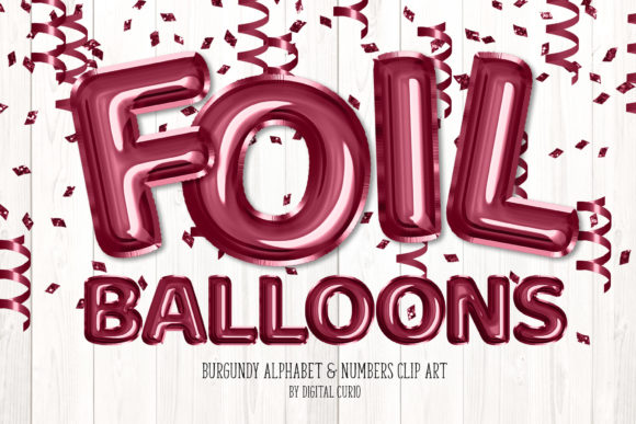Burgundy Foil Balloon Alphabet Clipart