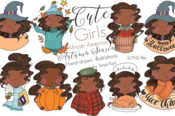 Cute Girls African America Autumn Season