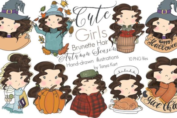 Cute Girls Brunette Hair Autumn Season