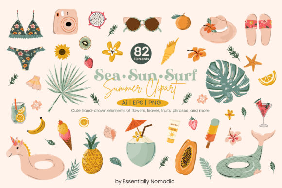 Cute Summer Beach Clipart Set