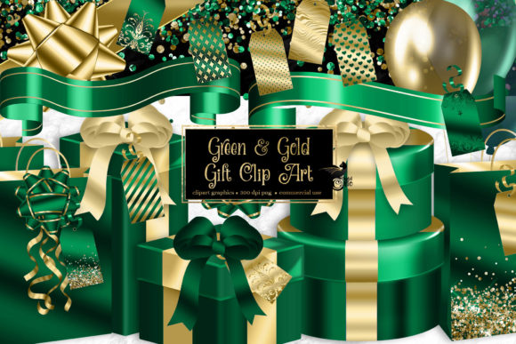 Green and Gold Gift Clipart: A Versatile Design Resource