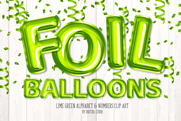 Lime Green Foil Balloon Alphabet Clipart: A Versatile Design Resource