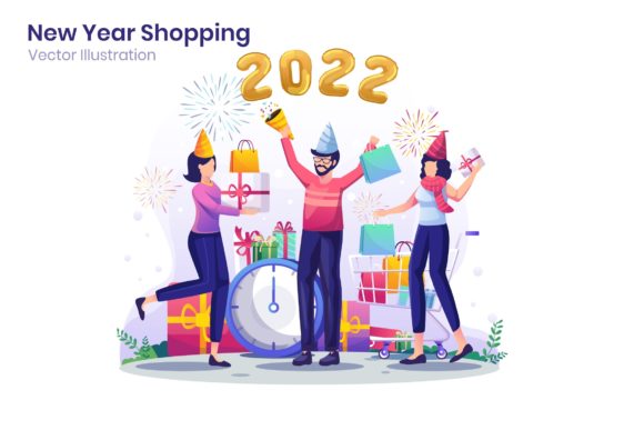 New Year Shopping Sale Flat Illustration