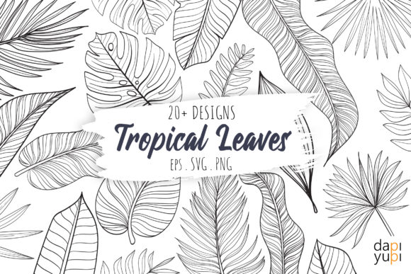 Tropical Leaves Line Art Graphic Element for Creative Design Projects