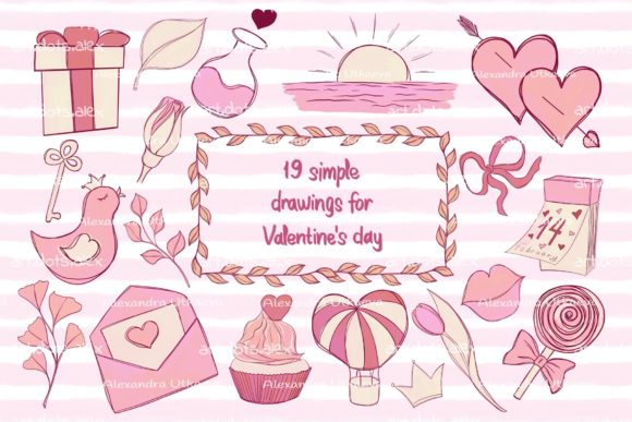 Valentine's Day Doodle Illustrations Set