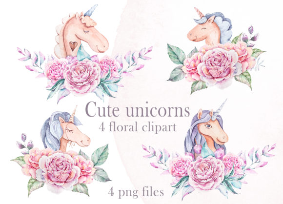 Watercolor Cute Floral Unicorns Clipart: A Versatile Design Resource