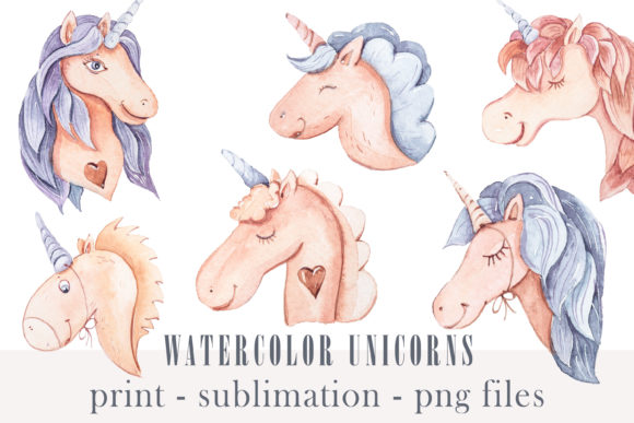 Watercolor Cute Unicorn Clipart