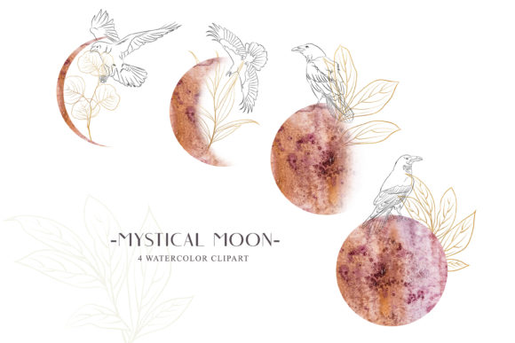 Watercolor Moon Phase Clipart. Line Art: A Versatile Design Resource