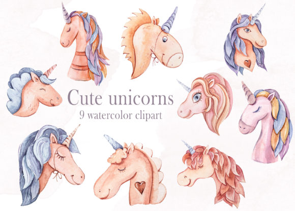 Watercolor Unicorn Clipart 9