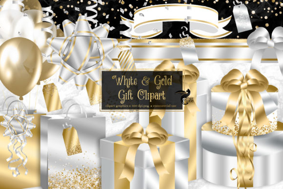 White and Gold Gift Clipart for Creative Projects